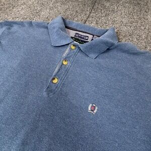 Siegfried Mens Polo Shirt XL Blue Short Sleeve Cotton Blend Gingham Trim 0412